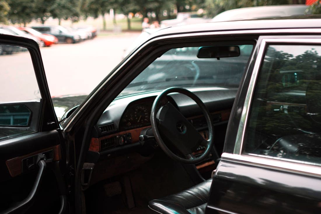 A child car seat rotated toward an open car door