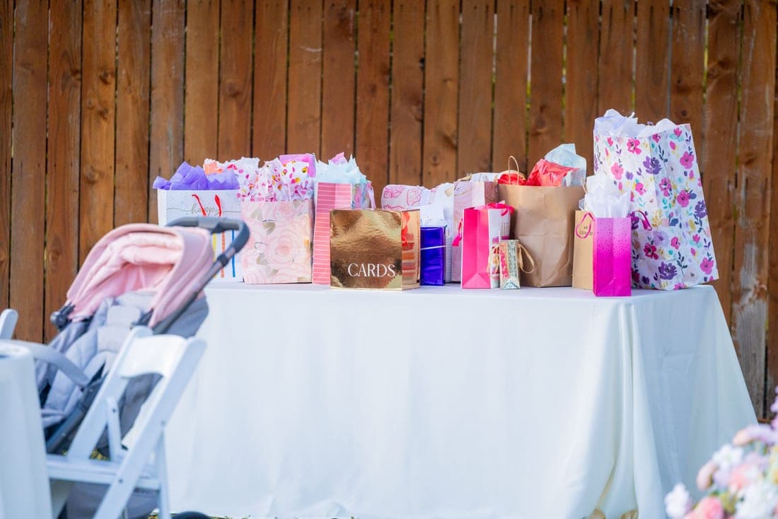 Practical baby items arranged as gifts