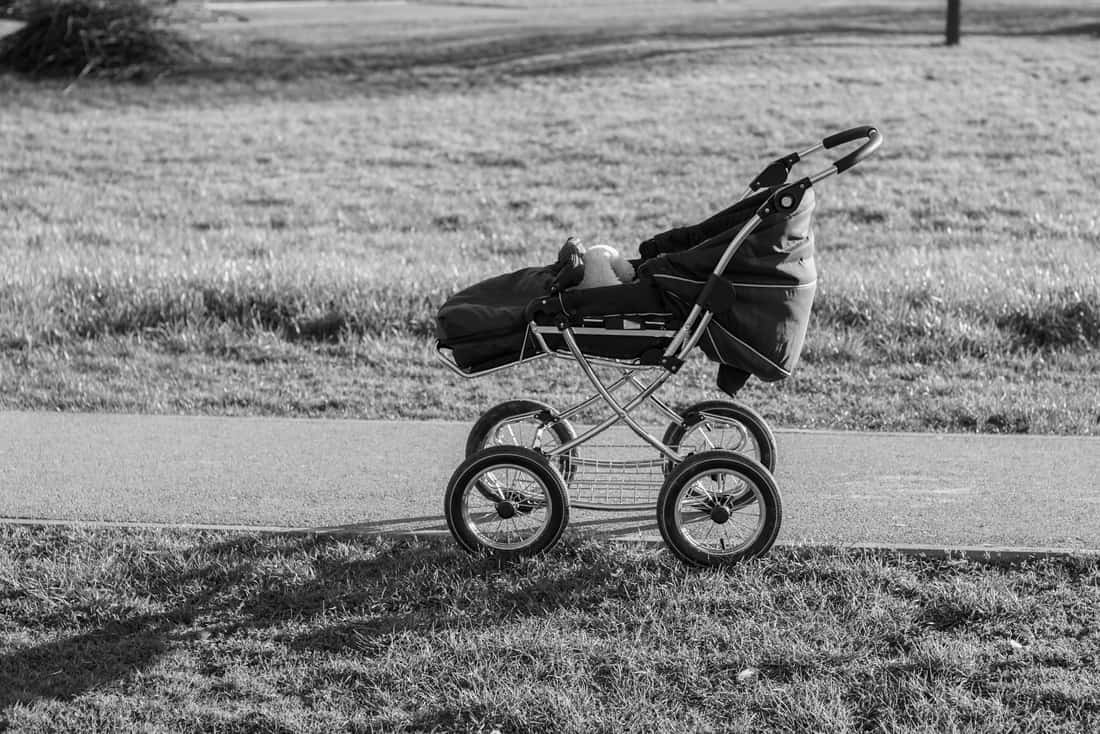 A full-size stroller with a bassinet attachment