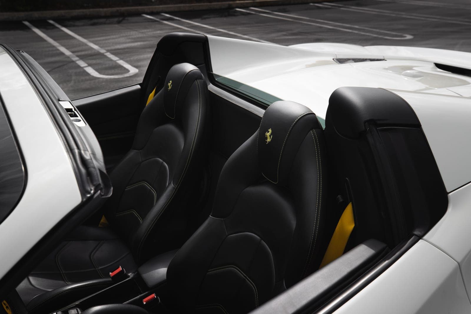 Car seats arranged for comparison